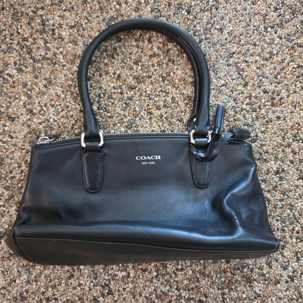 Coach New York Black Leather Satchel Handbag Silver Hardware Tassel Accessory